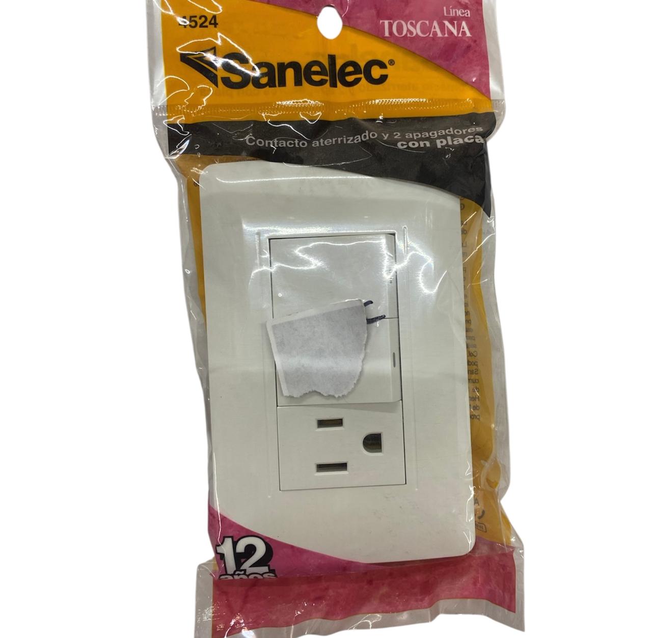 Apagador Doble Y Contacto Con Placa Sanelec